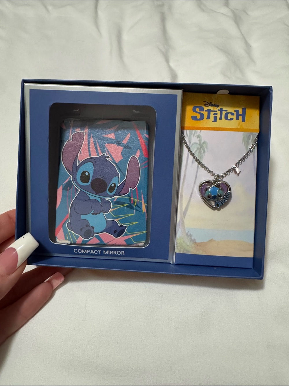 Disney Stitch Compact Mirror and Heart Pendant Set - Blue & Purple